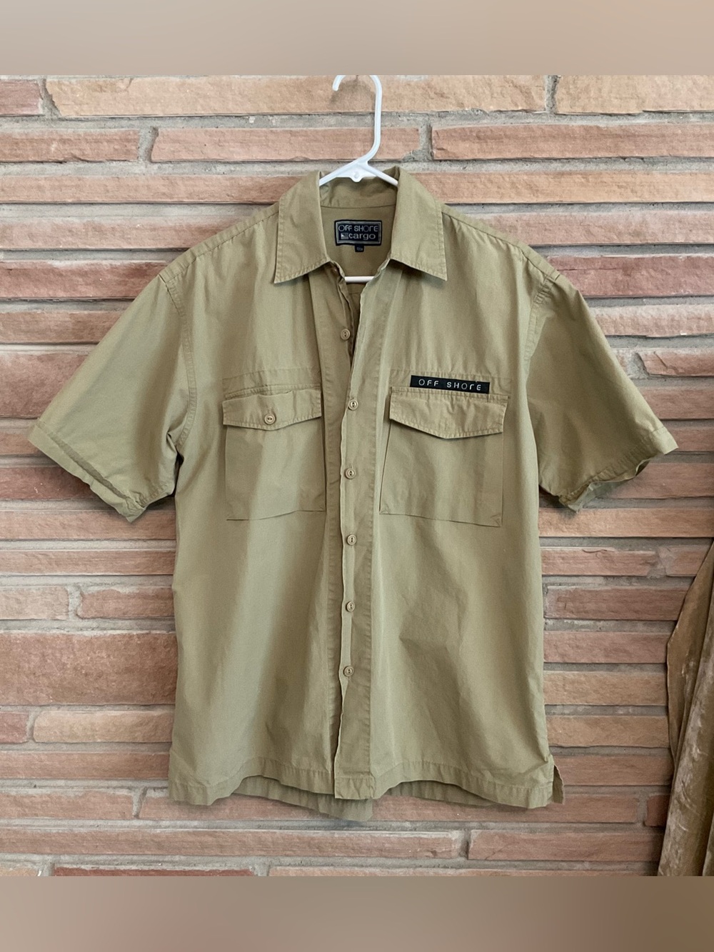 Men’s Off Shore Cargo Cotton Shirt Short Sleeve Khaki Tan Small